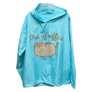 NWT Pusheen Out of Office Blue Cat Graphic Water repellent Jacket Hooded XS-M